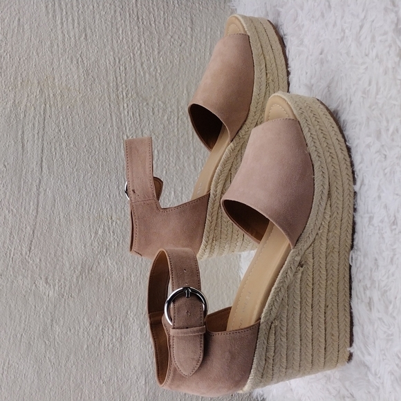 NINE West Adell Pink Faux Suede Open Toe Ankle Strap Platform Wedge Espadrilles - Picture 4 of 16